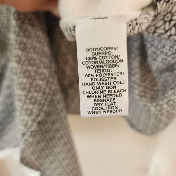 LOFT Cream Black Long Sleeve Layered Look Sweater Floral Geometric Top Size L - Picture 6 of 8